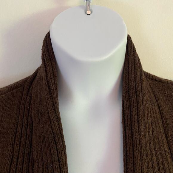 Fortune + Ivy Brown Tab Button Open Front Shimmery Cardigan M Medium NWOT - Picture 5 of 8